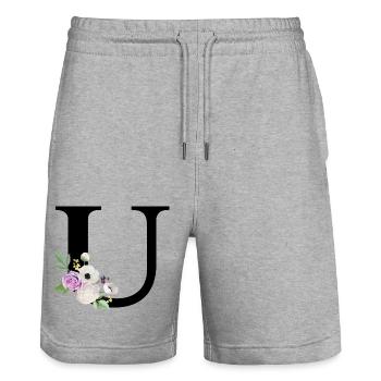 Lila Blumenbuchstabe u - Stanley/Stella Unisex Bio Joggingshorts Trainer  - Grau meliert - Vorne - Nik (191cm) & Marisol (170cm)