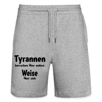 Tyrants rule over others - Stanley/Stella Trainer Unisex Organic Jogging Shorts - heather grey - Front - Nik (191cm) & Marisol (170cm)