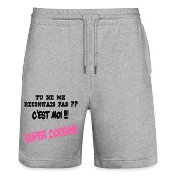 Super cousine - Short de jogging bio TRAINER Stanley/Stella unisexe - gris chiné - Devant - Nik (191cm) & Marisol (170cm)