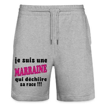 Je suis une MARRAINE... - Short de jogging bio TRAINER Stanley/Stella unisexe - gris chiné - Devant - Nik (191cm) & Marisol (170cm)