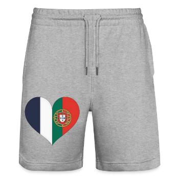 France Portugal Flag Heart - Stanley/Stella Trainer Unisex Organic Jogging Shorts - heather grey - Front - Nik (191cm) & Marisol (170cm)