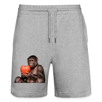 Affe mit einem Herz - Stanley/Stella Unisex Bio Joggingshorts Trainer  - Grau meliert - Vorne - Nik (191cm) & Marisol (170cm)