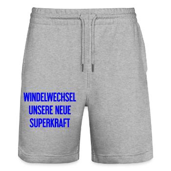 Diaper change – our new superpower - Stanley/Stella Trainer Unisex Organic Jogging Shorts - heather grey - Front - Nik (191cm) & Marisol (170cm)