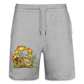 Cat - Stanley/Stella Trainer Unisex Organic Jogging Shorts - heather grey - Front - Nik (191cm) & Marisol (170cm)