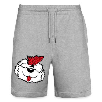 chien papillon nez mignon drôle heureux bande dessinée - Short de jogging bio TRAINER Stanley/Stella unisexe - gris chiné - Devant - Nik (191cm) & Marisol (170cm)