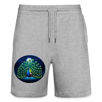 Peacock at full moon - Stanley/Stella Trainer Unisex Organic Jogging Shorts - heather grey - Front - Nik (191cm) & Marisol (170cm)
