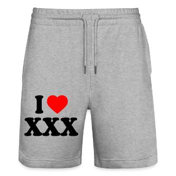 I love xxx - Stanley/Stella Unisex Bio Joggingshorts Trainer  - Grau meliert - Vorne - Nik (191cm) & Marisol (170cm)