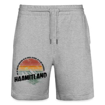 Heimatland Erzgebirge - Stanley/Stella Unisex Bio Joggingshorts Trainer  - Grau meliert - Vorne - Nik (191cm) & Marisol (170cm)