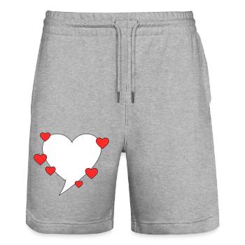 Speech bubble with hearts - Stanley/Stella Trainer Unisex Organic Jogging Shorts - heather grey - Front - Nik (191cm) & Marisol (170cm)