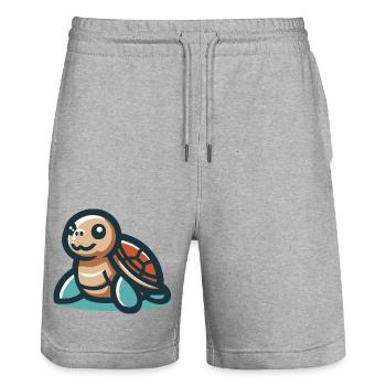 Smiling turtle - Stanley/Stella Trainer Unisex Organic Jogging Shorts - heather grey - Front - Nik (191cm) & Marisol (170cm)
