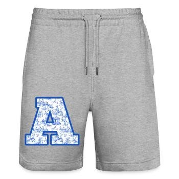 Buchstabe A blaue Chinoiserie - Stanley/Stella Unisex Bio Joggingshorts Trainer  - Grau meliert - Vorne - Nik (191cm) & Marisol (170cm)