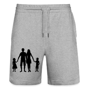 fête des pères 2 enfants frères et sœurs fille père papa pa - Short de jogging bio TRAINER Stanley/Stella unisexe - gris chiné - Devant - Nik (191cm) & Marisol (170cm)