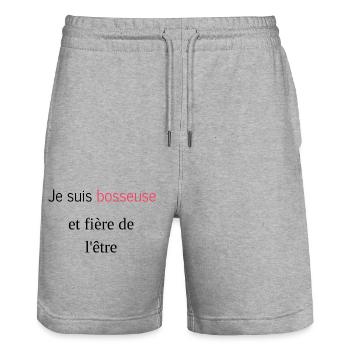 Je suis bosseuse et fière de l'être - Short de jogging bio TRAINER Stanley/Stella unisexe - gris chiné - Devant - Nik (191cm) & Marisol (170cm)