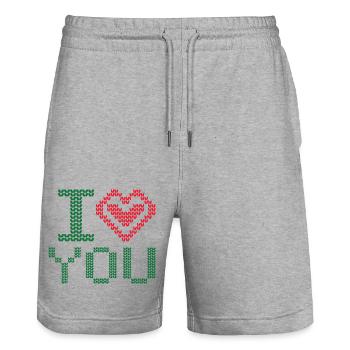 Je t’aime de cœur - Short de jogging bio TRAINER Stanley/Stella unisexe - gris chiné - Devant - Nik (191cm) & Marisol (170cm)