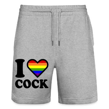 I love cock - Stanley/Stella Trainer Unisex Organic Jogging Shorts - heather grey - Front - Nik (191cm) & Marisol (170cm)