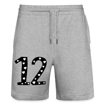 12 birthday with heart - Stanley/Stella Trainer Unisex Organic Jogging Shorts - heather grey - Front - Nik (191cm) & Marisol (170cm)