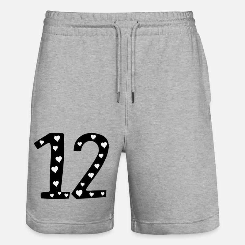12 birthday with heart - Stanley/Stella Trainer Unisex Organic Jogging Shorts - heather grey
