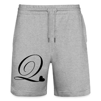 Lettre q calligraphie cœur - Short de jogging bio TRAINER Stanley/Stella unisexe - gris chiné - Devant - Nik (191cm) & Marisol (170cm)