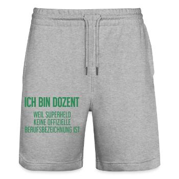 Dozent - Mein offizieller Superhelden-Beruf! - Stanley/Stella Unisex Bio Joggingshorts Trainer  - Grau meliert - Vorne - Nik (191cm) & Marisol (170cm)