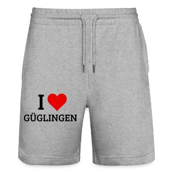 I LOVE GÜGLINGEN CITY G TOWN - Stanley/Stella Unisex Bio Joggingshorts Trainer  - Grau meliert - Vorne - Nik (191cm) & Marisol (170cm)