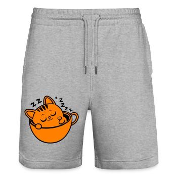Kawaii Cat Cofee - Stanley/Stella Trainer Unisex Organic Jogging Shorts - heather grey - Front - Nik (191cm) & Marisol (170cm)