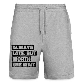 Always Late But Worth The Wait. Always Too Late - Stanley/Stella Trainer Unisex Organic Jogging Shorts - heather grey - Front - Nik (191cm) & Marisol (170cm)