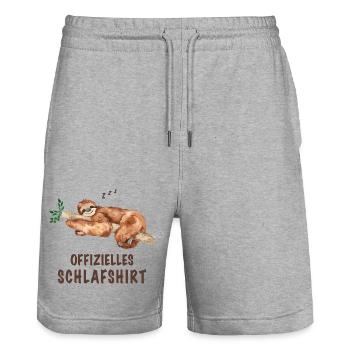 Faultier Schlafanzug offizielles Schlafhirt - Stanley/Stella Unisex Bio Joggingshorts Trainer  - Grau meliert - Vorne - Nik (191cm) & Marisol (170cm)