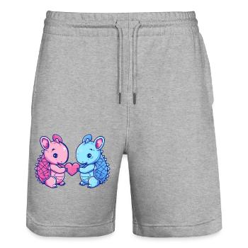 Armadillo Couple Love Couple In Love - Stanley/Stella Trainer Unisex Organic Jogging Shorts - heather grey - Front - Nik (191cm) & Marisol (170cm)