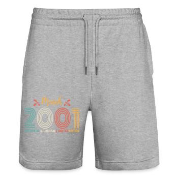 March 2001 Anniversary March 2001 Retro - Stanley/Stella Trainer Unisex Organic Jogging Shorts - heather grey - Front - Nik (191cm) & Marisol (170cm)
