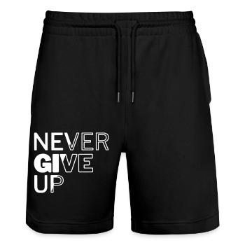 Never give up - Short de jogging bio TRAINER Stanley/Stella unisexe - noir - Devant - Nik (191cm) & Marisol (170cm)