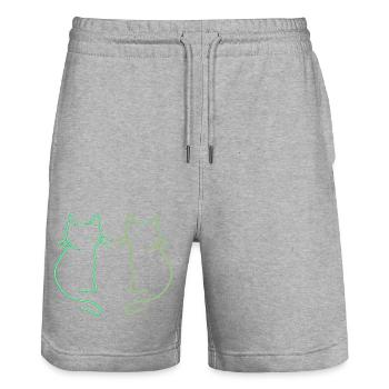 Katzen Retro Vintage 80er Geschenkidee - Stanley/Stella Unisex Bio Joggingshorts Trainer  - Grau meliert - Vorne - Nik (191cm) & Marisol (170cm)