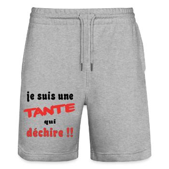 Je suis une tante... - Short de jogging bio TRAINER Stanley/Stella unisexe - gris chiné - Devant - Nik (191cm) & Marisol (170cm)