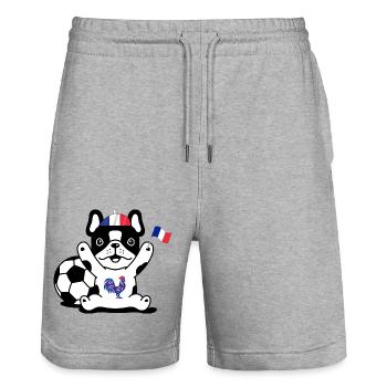 Bulldog supporter français - Short de jogging bio TRAINER Stanley/Stella unisexe - gris chiné - Devant - Nik (191cm) & Marisol (170cm)