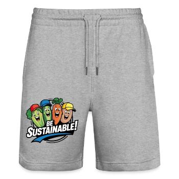 Durabilité Les drôles de légumes sont heureux pour les légumes - Short de jogging bio TRAINER Stanley/Stella unisexe - gris chiné - Devant - Nik (191cm) & Marisol (170cm)