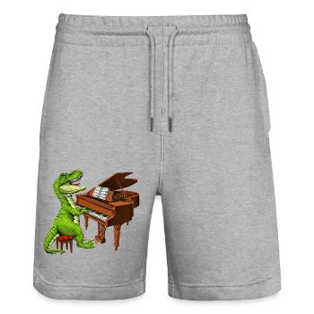 T Rex Dinosaur Playing Piano - Stanley/Stella Trainer Unisex Organic Jogging Shorts - heather grey - Front - Nik (191cm) & Marisol (170cm)