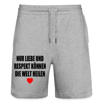nur liebe und respekt können die welt heilen - Stanley/Stella Unisex Bio Joggingshorts Trainer  - Grau meliert - Vorne - Nik (191cm) & Marisol (170cm)