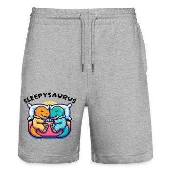 Sleepysaurus Official Sleep Outfit Chemise de nuit - Short de jogging bio TRAINER Stanley/Stella unisexe - gris chiné - Devant - Nik (191cm) & Marisol (170cm)