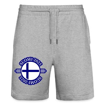 Suomi 2025 Finland - Stanley/Stella Trainer Unisex Organic Jogging Shorts - heather grey - Front - Nik (191cm) & Marisol (170cm)