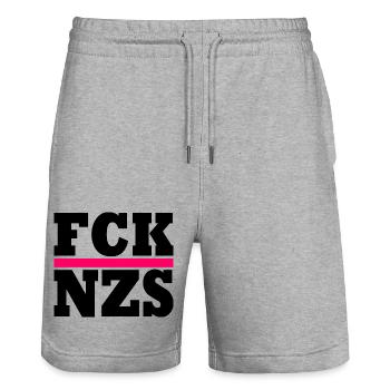 FCK NZS - Stanley/Stella Trainer Unisex Organic Jogging Shorts - heather grey - Front - Nik (191cm) & Marisol (170cm)