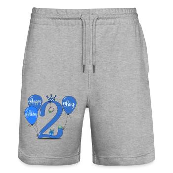 2 Birthday Boy Balloon - Stanley/Stella Trainer Unisex Organic Jogging Shorts - heather grey - Front - Nik (191cm) & Marisol (170cm)