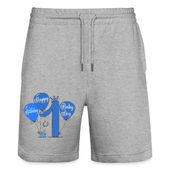 1 Hapy Birthday Luftballon - Stanley/Stella Unisex Bio Joggingshorts Trainer  - Grau meliert - Vorne - Nik (191cm) & Marisol (170cm)