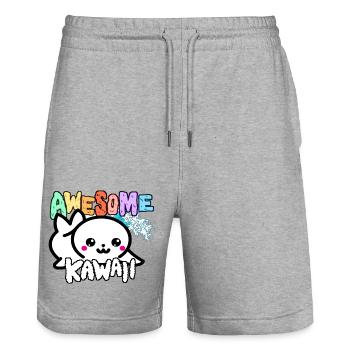 Sceau - Kawaii - Short de jogging bio TRAINER Stanley/Stella unisexe - gris chiné - Devant - Nik (191cm) & Marisol (170cm)