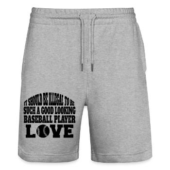 Baseball Baseballspiel Geschenk Baseballliebhaber - Stanley/Stella Unisex Bio Joggingshorts Trainer  - Grau meliert - Vorne - Nik (191cm) & Marisol (170cm)