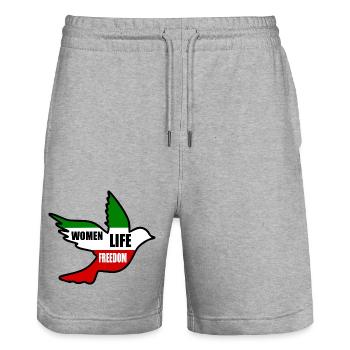 Women life freedom - Stanley/Stella Trainer Unisex Organic Jogging Shorts - heather grey - Front - Nik (191cm) & Marisol (170cm)