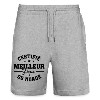 Certifié meilleur papa du monde - Short de jogging bio TRAINER Stanley/Stella unisexe - gris chiné - Devant - Nik (191cm) & Marisol (170cm)