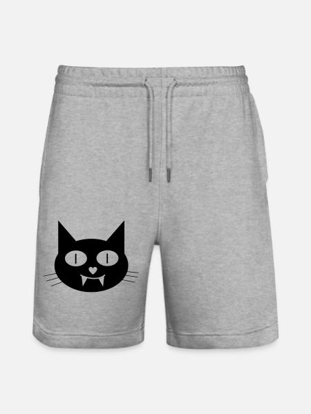 Halloween vampire cat with canines - Stanley/Stella Trainer Unisex Organic Jogging Shorts - heather grey