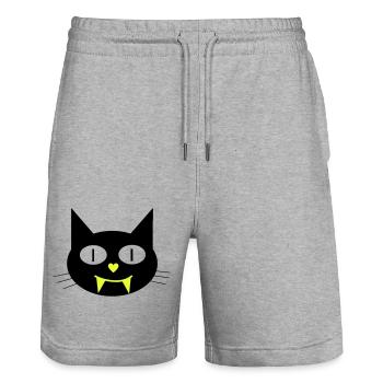 Halloween vampire cat with canines - Stanley/Stella Trainer Unisex Organic Jogging Shorts - heather grey - Front - Nik (191cm) & Marisol (170cm)
