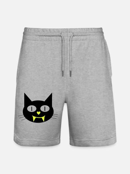 Halloween vampire cat with canines - Stanley/Stella Trainer Unisex Organic Jogging Shorts - heather grey