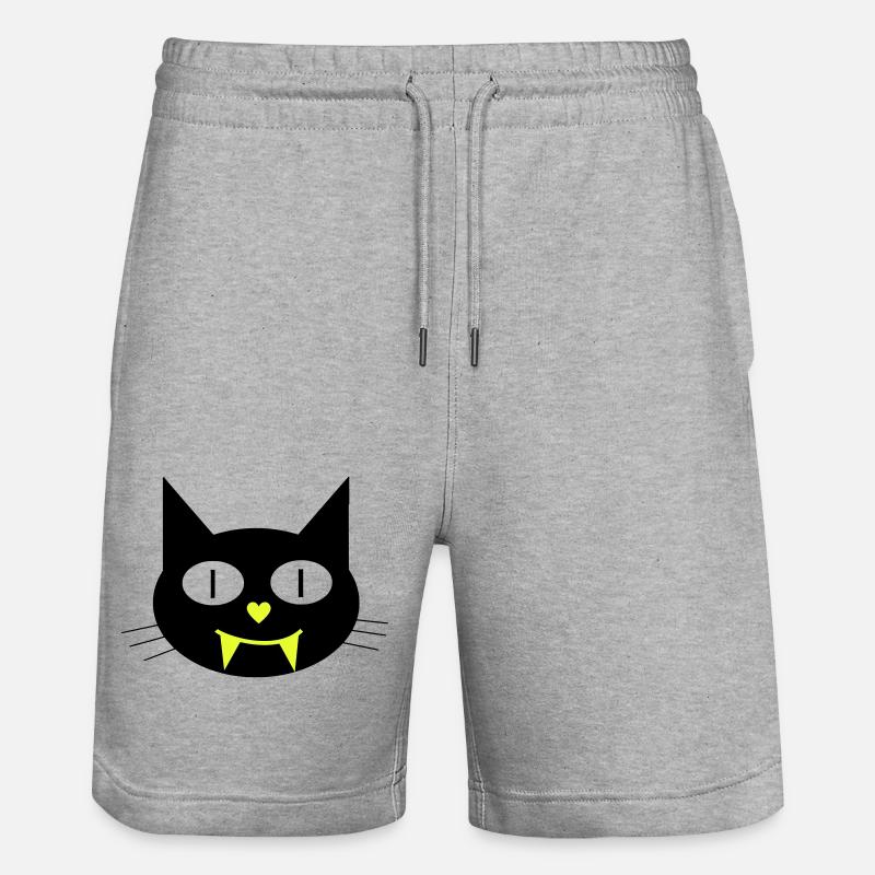 Halloween vampire cat with canines - Stanley/Stella Trainer Unisex Organic Jogging Shorts - heather grey