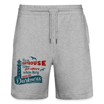 Sei ein Leuchtturm- Strahle für andere. - Stanley/Stella Unisex Bio Joggingshorts Trainer  - Grau meliert - Vorne - Nik (191cm) & Marisol (170cm)